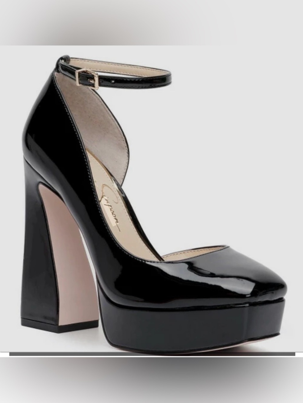 Jessica Simpson Delara Black Patent Platform Ankle-Strap Pumps